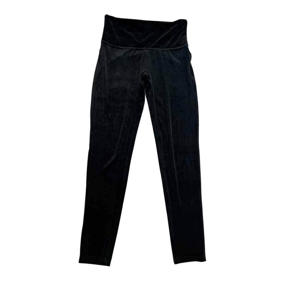 Spanx Black Velvet High Waisted Leggings Womens Large L/G Shaping Pull On